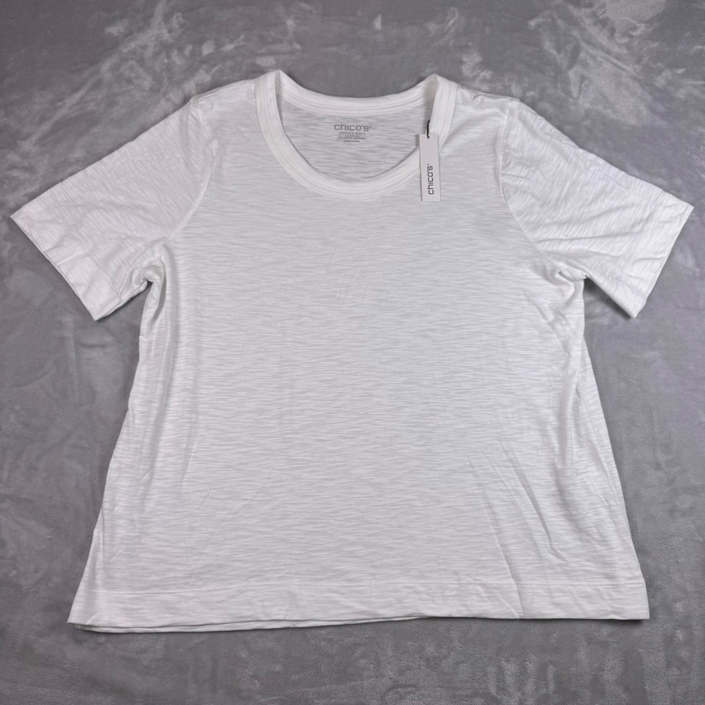 Chicos Cotton Slub Scoop Neck Elbow Tee Alabaster White Size 4 XXL Set of 2 NEW - Picture 2 of 9